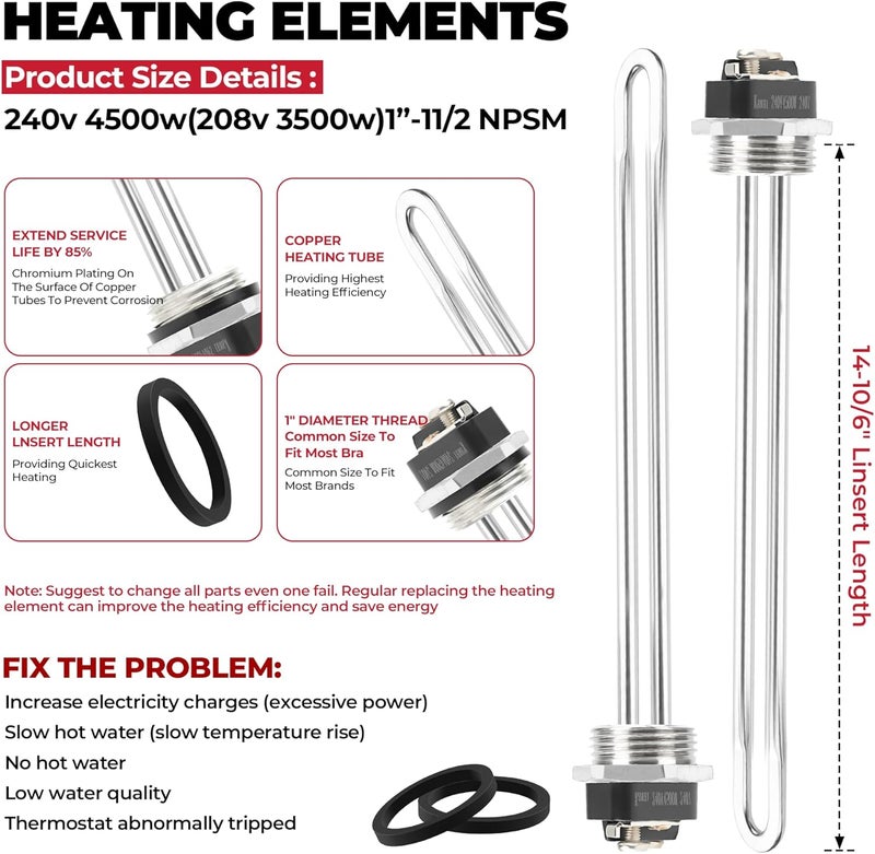 NISHCON EWH-02 Electric Water Heater Tune-Up Kit By , Fit for Most Brands Water Heaters Includes Upper & Lower Heater Thermostat and Protective Covers, Water Heater Heating Elements - Image 2